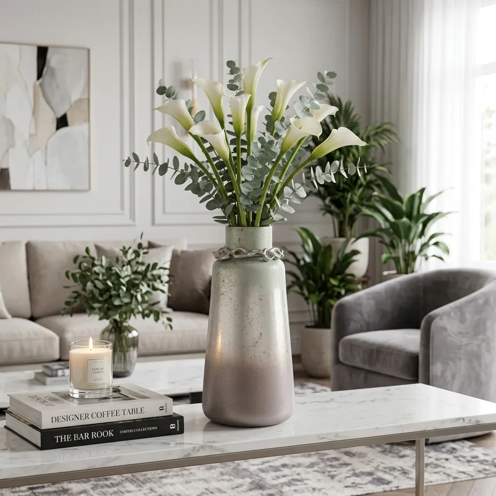 LUCASWICK SILVER GLASS VASE 17 (IN)