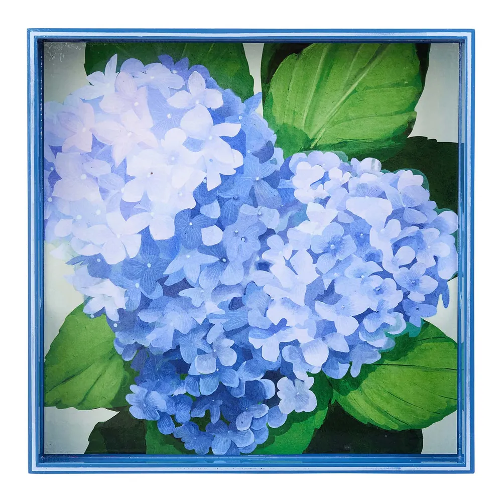 Blue Hydrangea Square Lacquer Serving Tray