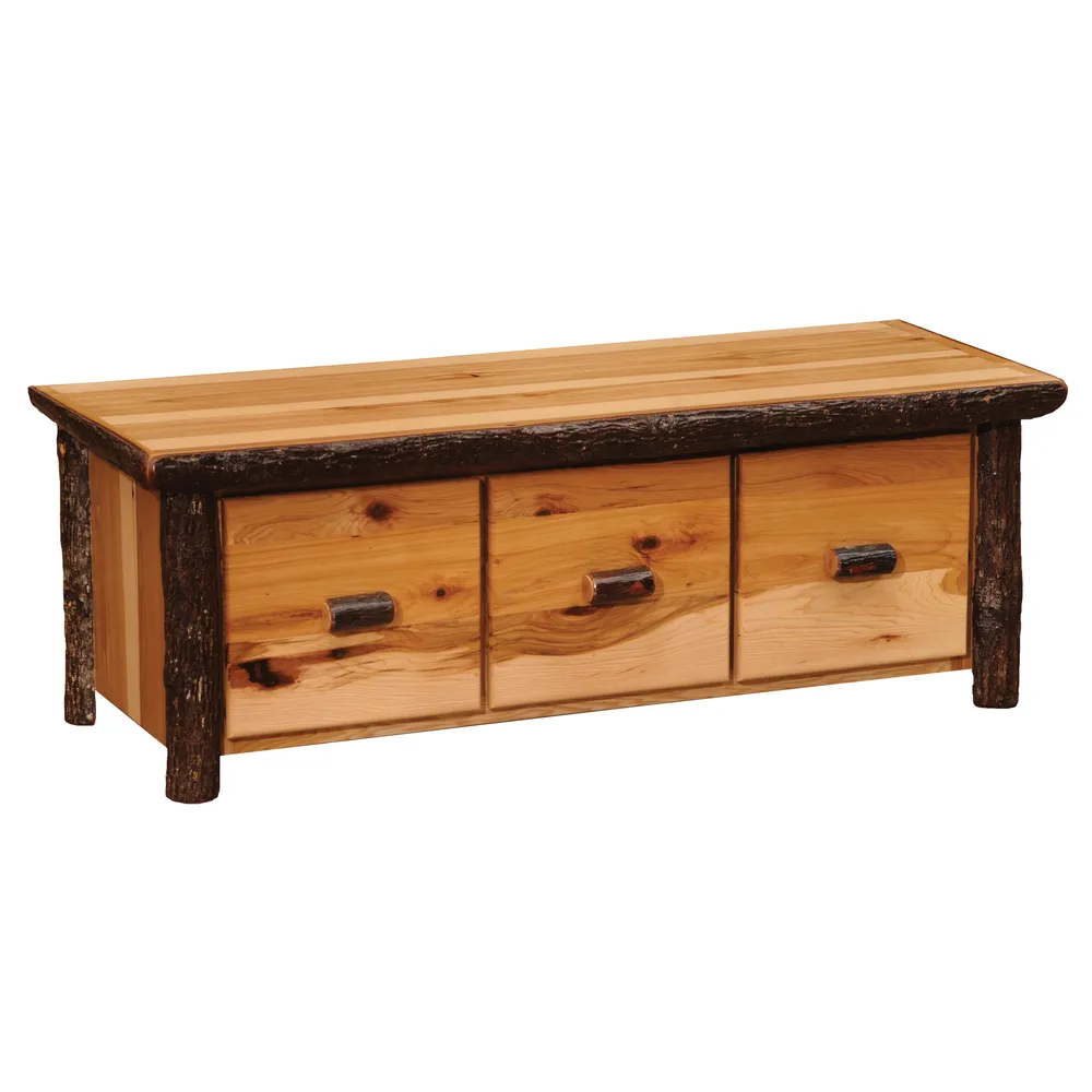 Hickory Entry Bench with Three Drawers - Natural Hickory