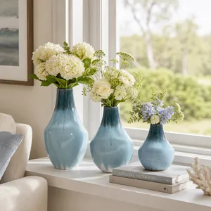 EDMONDFORD SET OF 3 GREEN VASES 9 (IN) 2