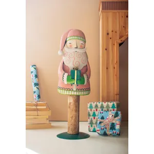 Painted Metal Santa on Wooden Base 1