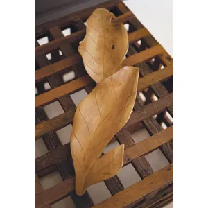 Hand-Carved Teakwood Tabletop Leaves Sculpture 4