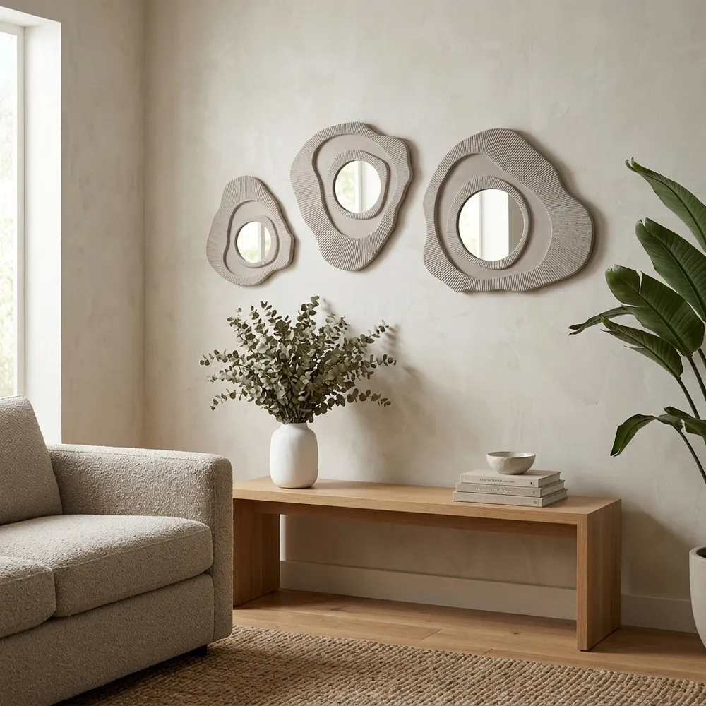 BROGANWICK SET OF 3 IVORY MIRRORS 25 (IN)