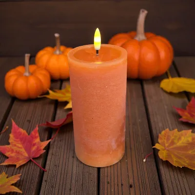 Orange Melted Realistic Flame 3x6in LED Candle