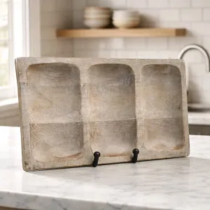 White Washed 3 Sectional Wooden Tray 12x8x1in 1