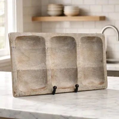White Washed 3 Sectional Wooden Tray 12x8x1in