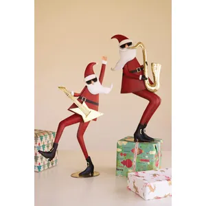 Set of 2 Painted Metal Santa Musicians 1