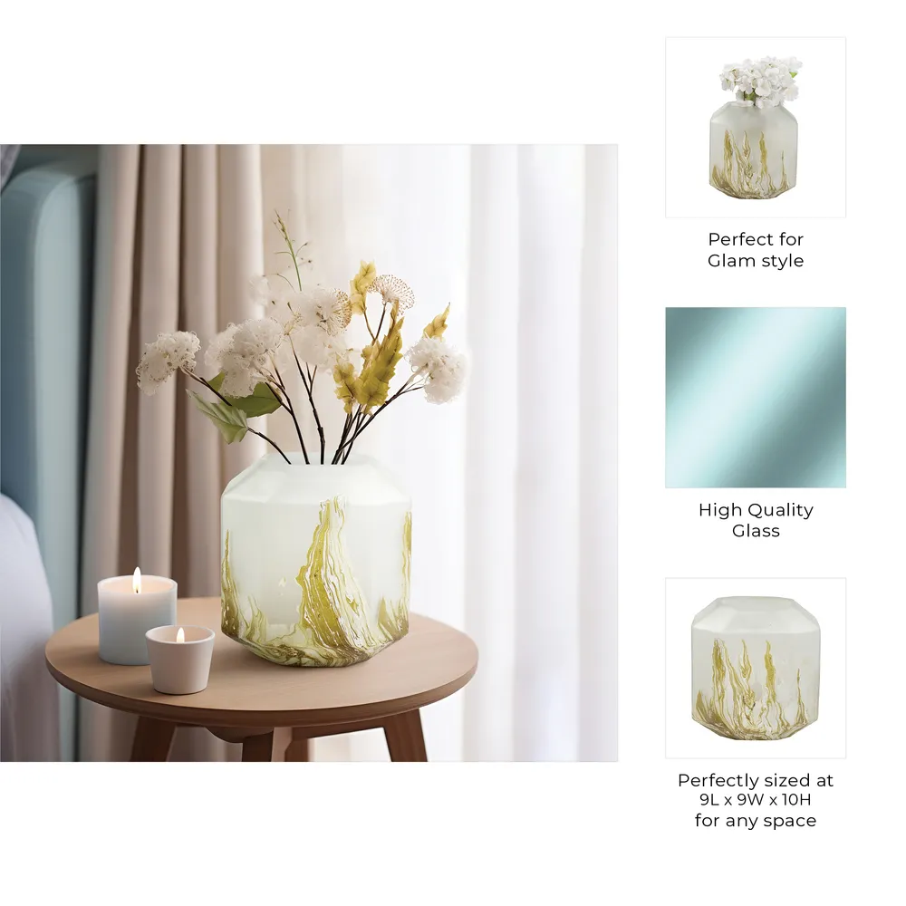 RAESTONE IVORY GLASS VASE 10 (IN)