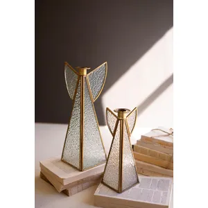 Set of 2 Glass Angel Candleholders 3