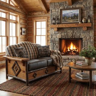 Hickory Log  Diamond Peak Loveseat - Premium Fabric - Seat:  Fabric TBD;   Backrest:  Fabric TBD