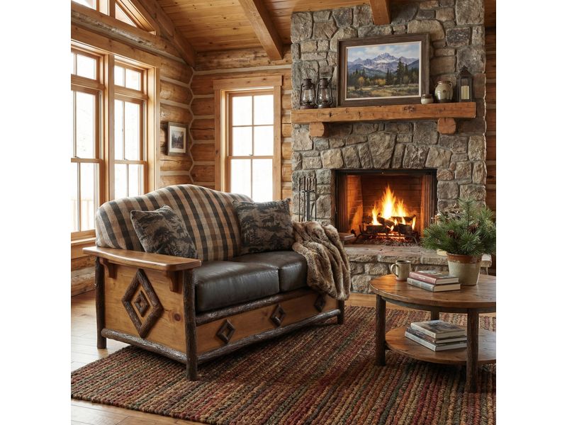 Hickory Log  Diamond Peak Loveseat - Premium Fabric - Seat:  Fabric TBD;   Backrest:  Fabric TBD 1