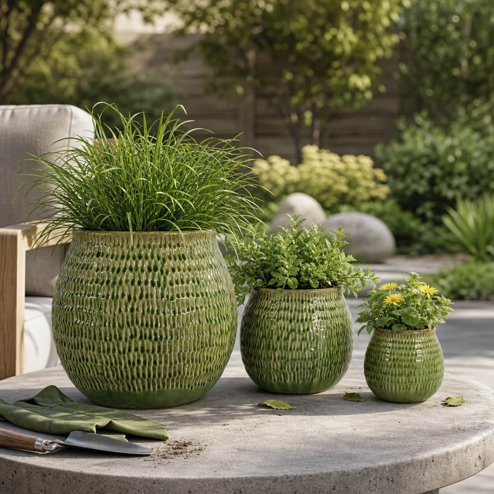 HILTONCLIFF SET OF 3 GREEN PLANTER 11 (IN)