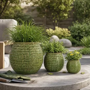 HILTONCLIFF SET OF 3 GREEN PLANTER 11 (IN) 2