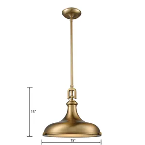 Rutherford 15'' Wide 1-Light Pendant - Satin Brass 2