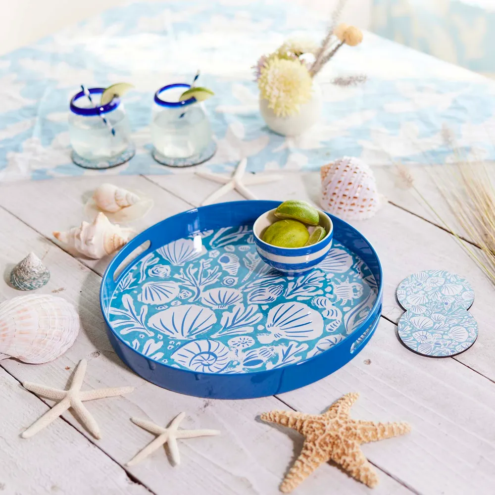 Sea Life  Round Lacquer Serving Tray