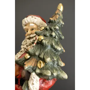 Traditional Faux Concrete Santa with Bell 8