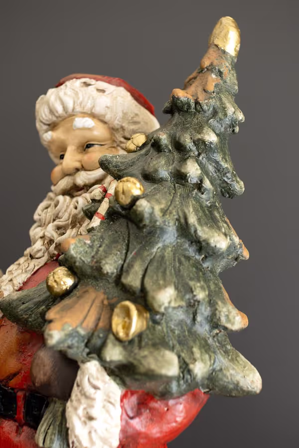 Traditional Faux Concrete Santa with Bell