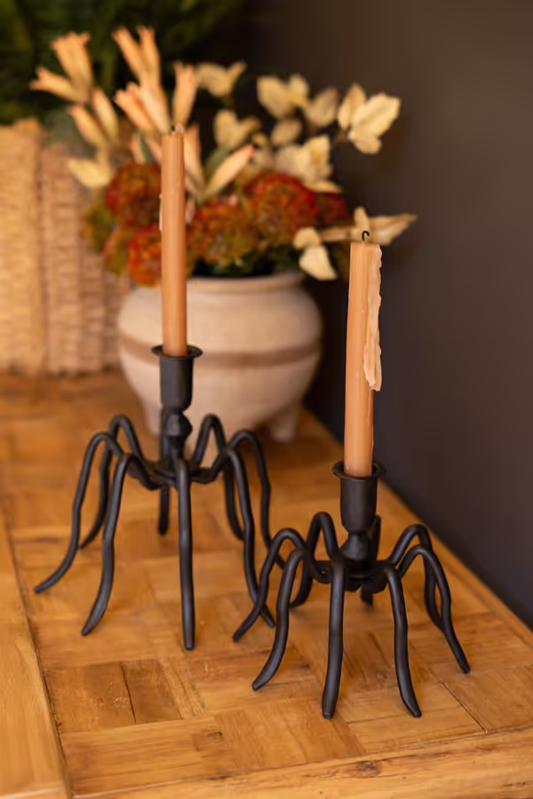 Set of 2 Cast Iron Spider Taper Candleholders