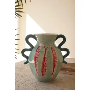 Colorful Ceramic Fish Vase with Squiggle Handles 3