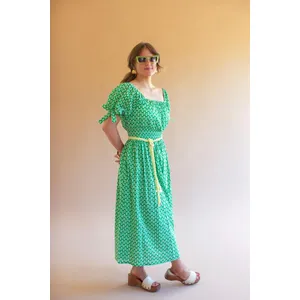 Printed Off-Shoulder Smocked Waist Dress 1