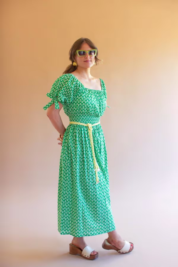 Printed Off-Shoulder Smocked Waist Dress