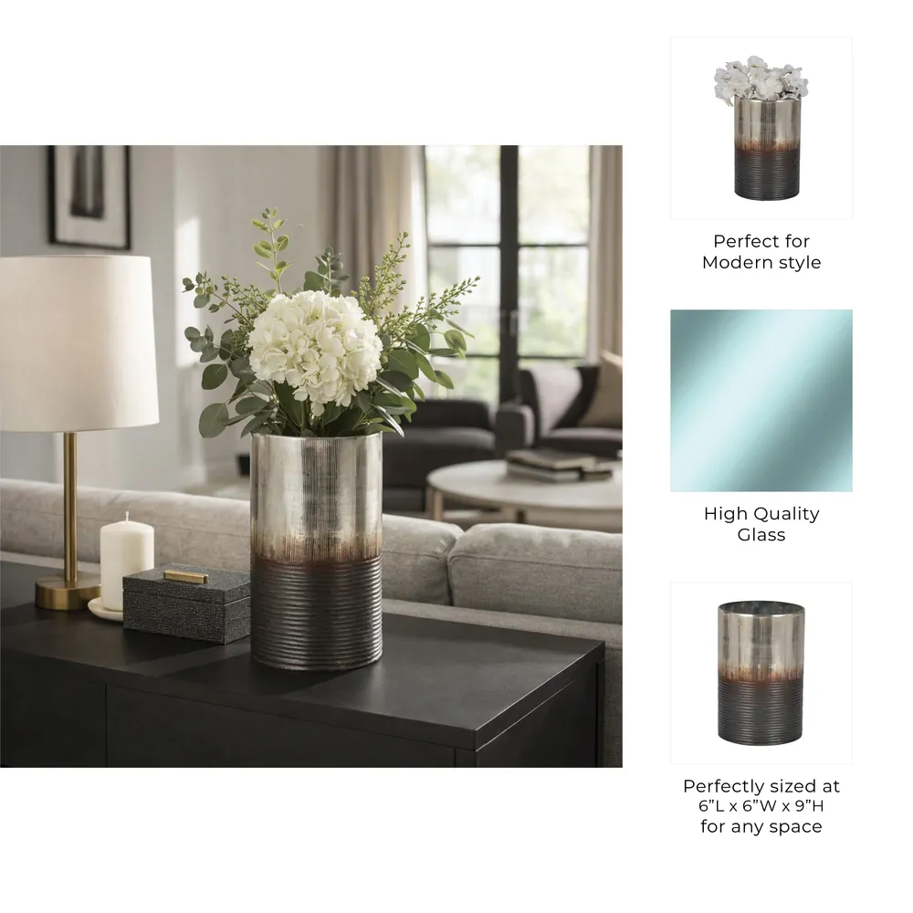 ARLOROSE SILVER GLASS VASE 9 (IN)