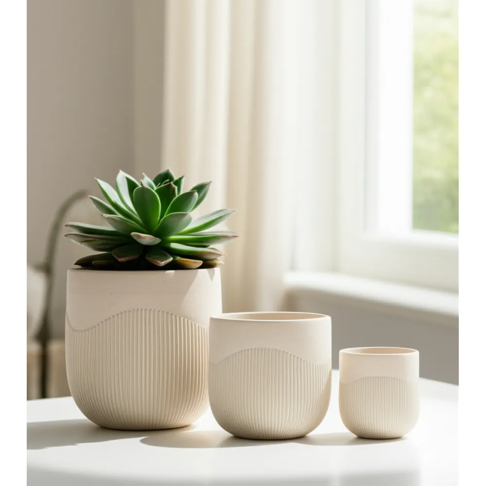 TODDCLIFF SET OF 3 IVORY PLANTER 16 (IN)
