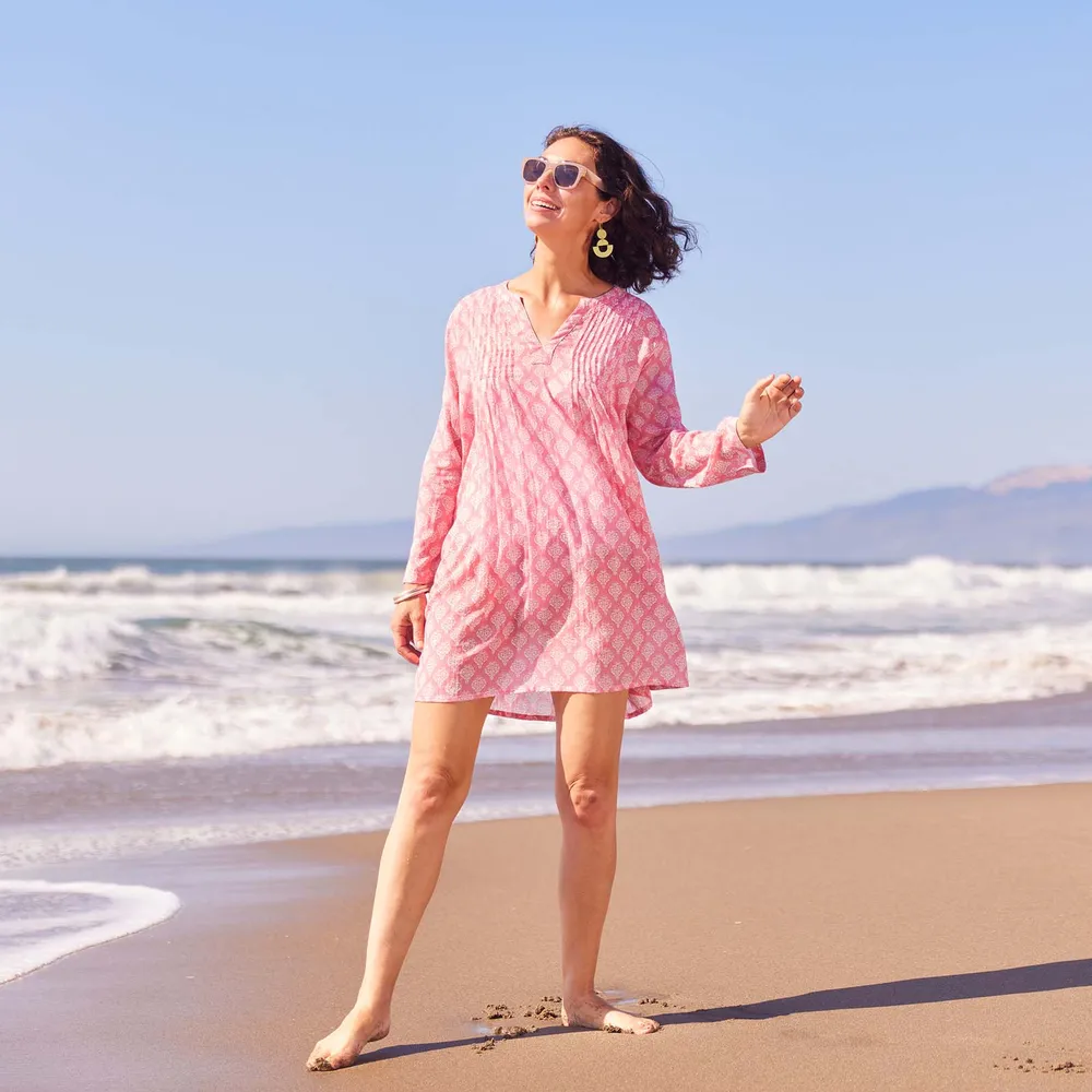 Fifer Pink Cotton Pintuck Beach Cover Up