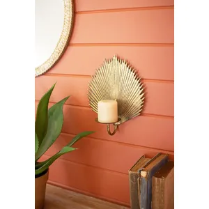 Antique Brass Palm Leaf Candle Sconce 2