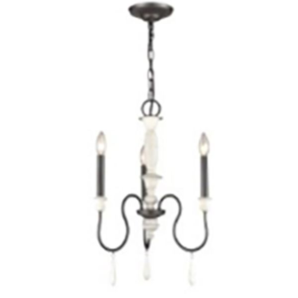 French Farmhouse 17'' Wide 3-Light Chandelier - WH/BK