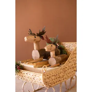 Set of 2 Metal and Wood Sitting Deer 4