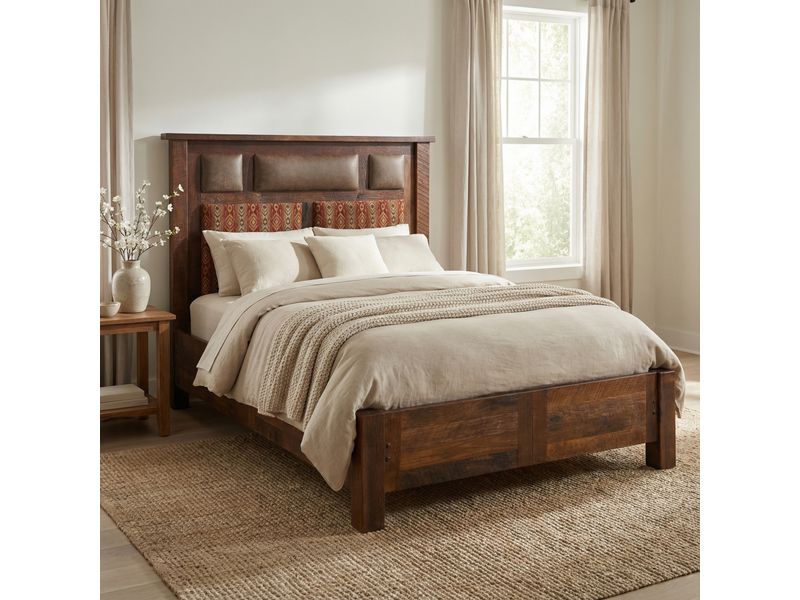 Barnwood Upholstered Bed with Rail System - Double - Premium Fabric 1