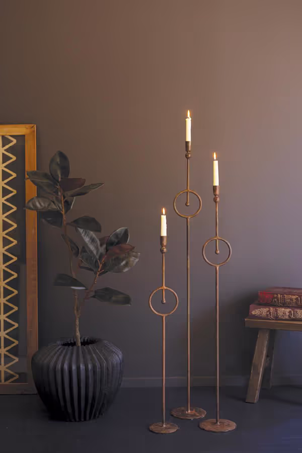 Set of 3 Tall Taper Candle Holders with Circle Detail