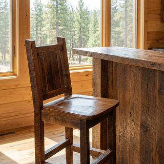 Barnwood Artisan Square Counter Stool with Back - Wood Seat and Back - Antique Oak - Standard