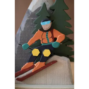 Painted Wood Snow Skiing Scene 2