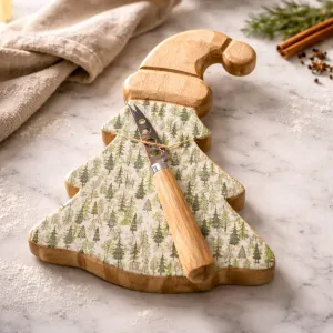 Christmas Tree Cheese Server W/Knife 10x8in 1