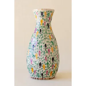 Tall Spun Bamboo Vase with Capiz Shell Fish Detail 4