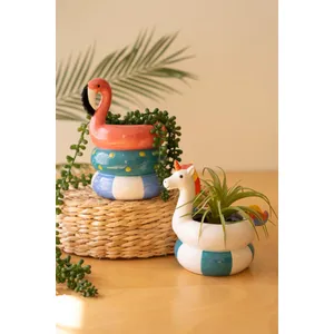Set of 2 Ceramic Flamingo and Unicorn Floatie Vases 1
