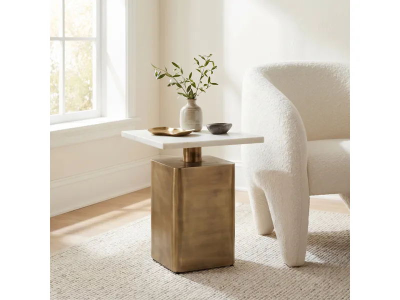 Nyra Side Table White & Brass 2