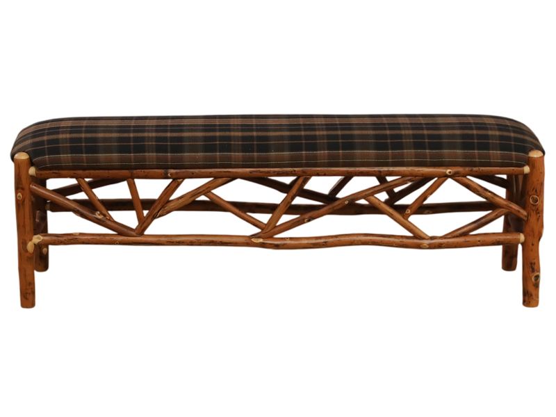 Hickory Log 5-foot Twig Bench - Upholstered Seat - Standard 3