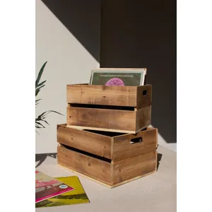 Set of 2 Natural Finish Slatted Wooden Crates 1