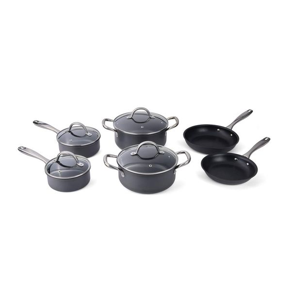 CUISIPRO Cookware, Easy Release Hard Anodized, 10pcs Set, SS w/Handle