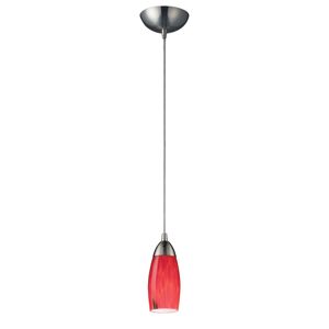 Milan 3'' Wide 1-Light Mini Pendant - Satin Nickel with Fire Red Glass 1
