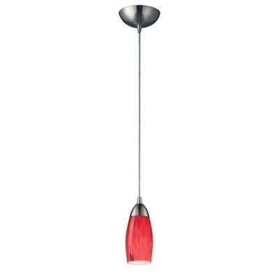 Milan 3″ Wide 1-Light Mini Pendant - Satin Nickel with Fire Red Glass