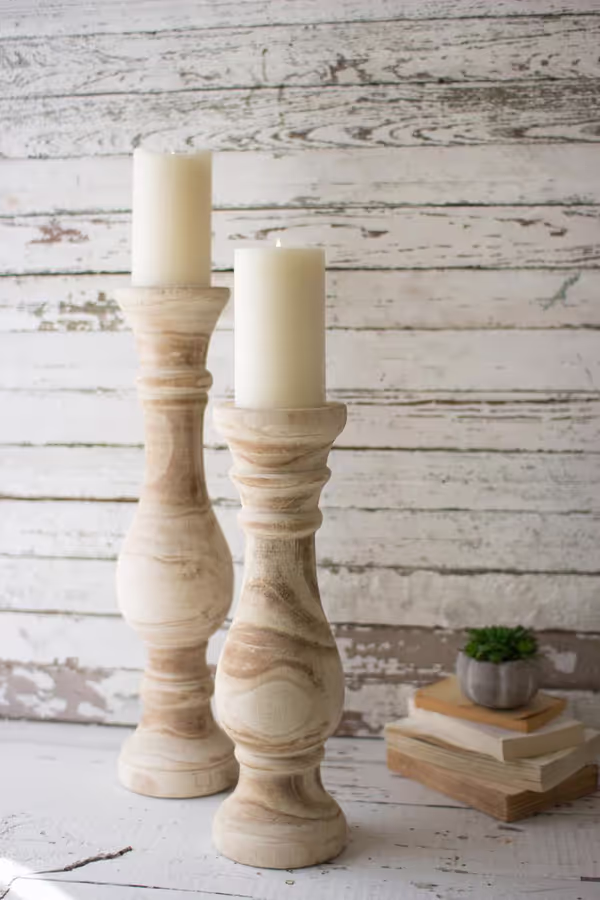Set of 2 Turned Wooden Candle Stands