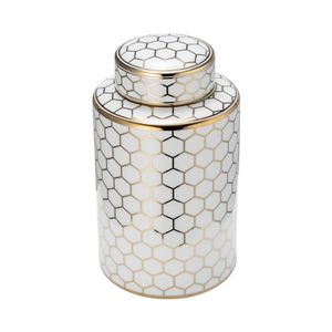 CER, 12" HONEYCOMB JAR W/ LID, GOLD 3