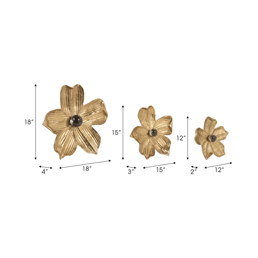 CHESTERROSE SET OF 3 GOLD WALL FLOWERS 4 (IN)
