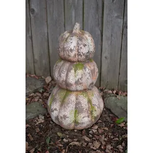 three stacked faux concrete pumpkins 3