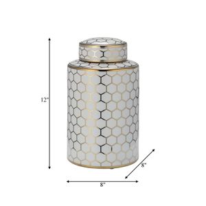 CER, 12" HONEYCOMB JAR W/ LID, GOLD 9