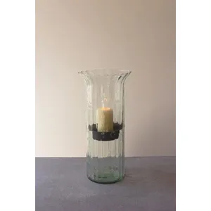Ribbed Glass Candle Cylinder with Rustic Insert / Large 1
